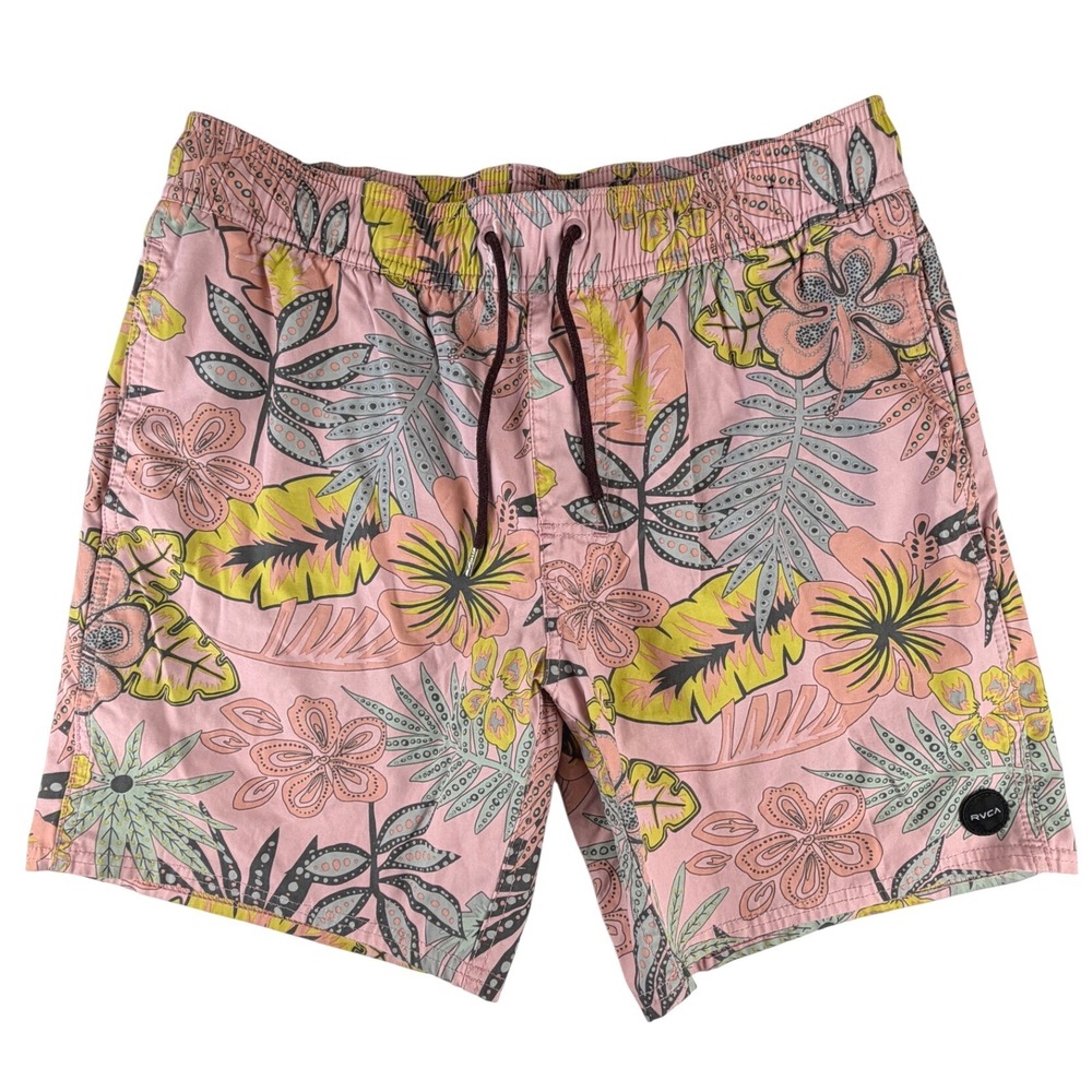 RVCA Mens Pink Tropical Floral Hibiscus Swim Trunks Board Shorts Size Small - Picture 1 of 3
